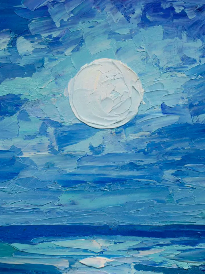 Moonlight night painting Seascape wall art original art Ocean oil painting Seaside artwork 8 by 10 inch by Juliya JC