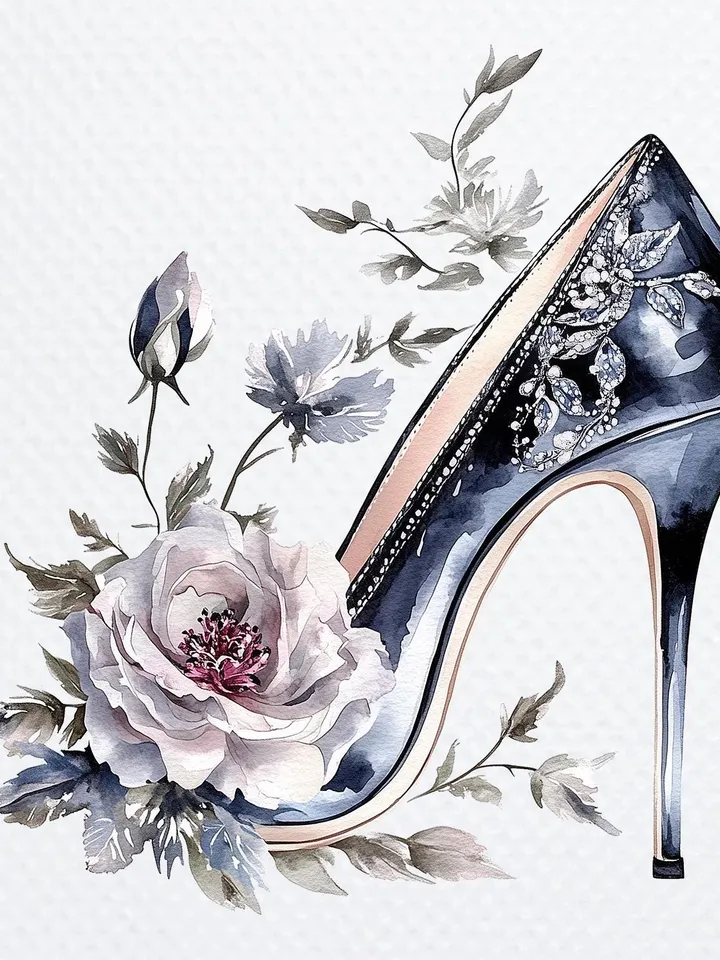 15 Floral Prom Shoes PNG Bundle, Printable Watercolor sublimation, High Quality PNGs, Digital download, Paper crafts, junk journals