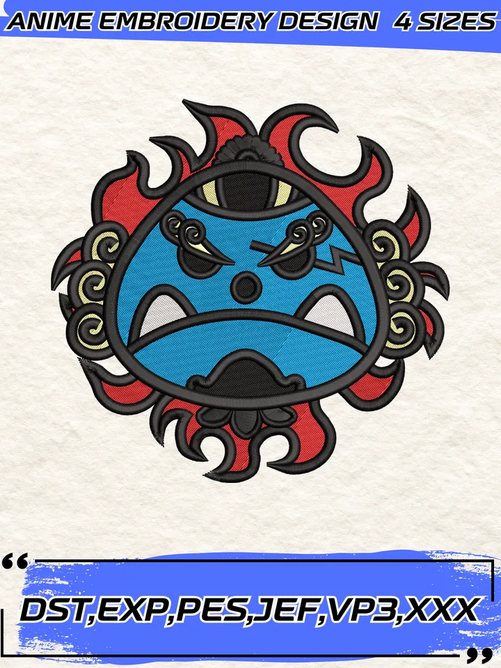 Jinbe Jolly Roger Embroidery Design,One Piece Anime Embroidery Design,4 Sizes,Instant Download