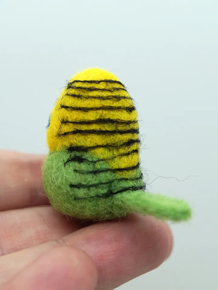 Miniature needle felted green and yellow budgie, pet bird, needle felted parakeet, made to order