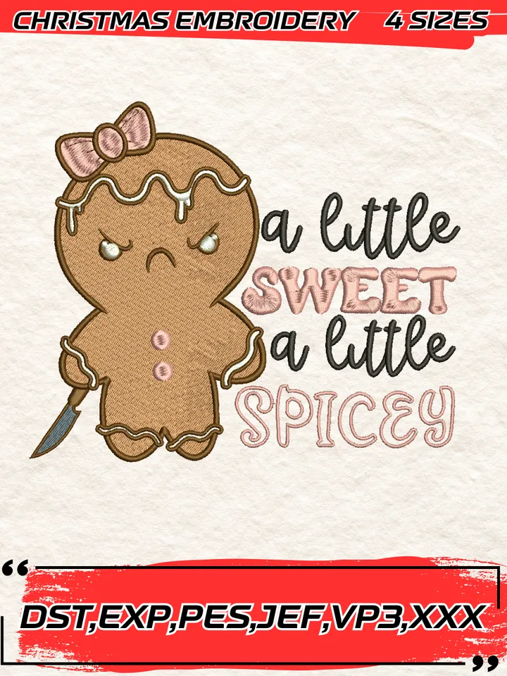 A Little Sweet, A Little Spicy Embroidery Design,Christmas Embroidery Design,4 Sizes, Digital Download