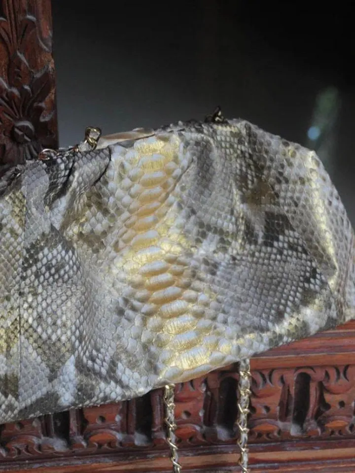 Genuine python skin gold pouch bag | exotic leather bags | small size soft clutch | snake designer bag | gift for her | classy purse