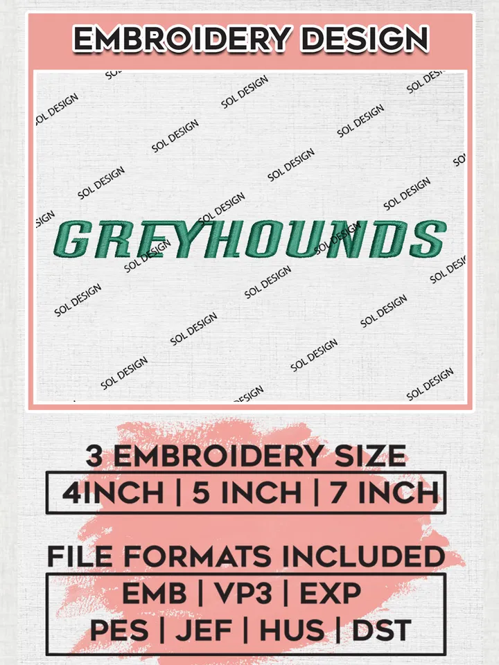 NCAA Greyhounds College Team Writing Logo Embroidery Design Files, NCAA Loyola Maryland Greyhounds Machine Embroidery, NCAA Teams, 3 sizes, NCAA Machine embroidery designs, Digital Download