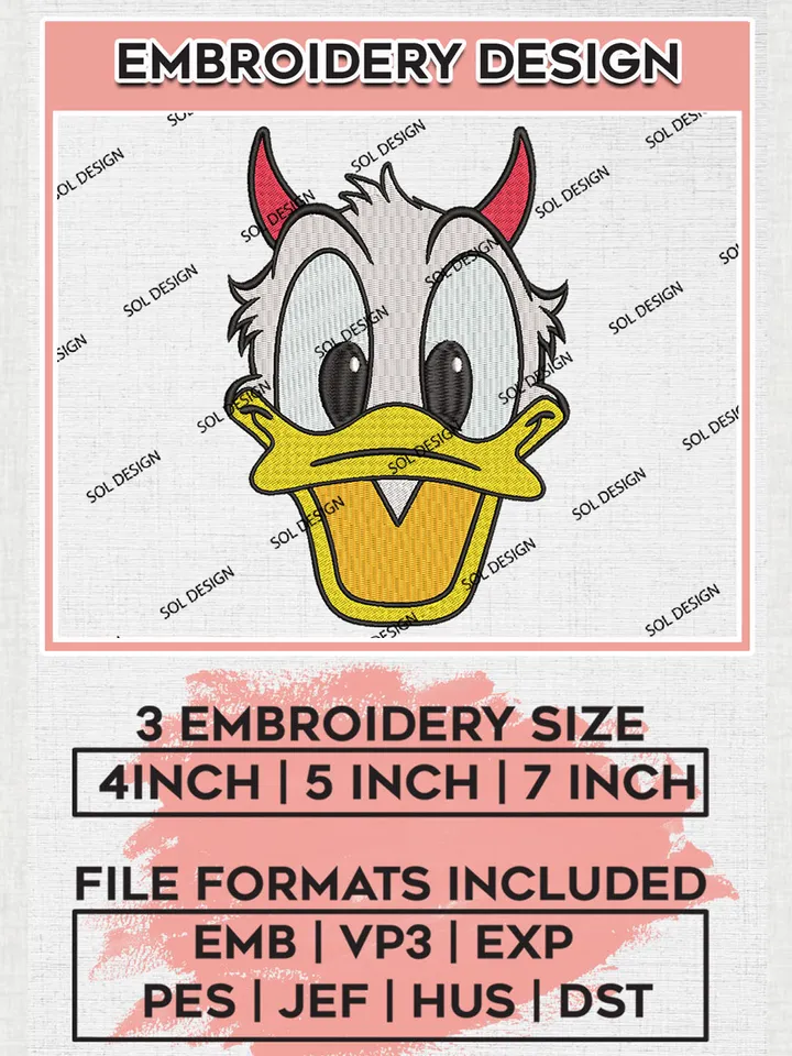Devil Donald Duck Halloween Head Embroidery designs, Disney Movie Machine embroidery designs, Happy Halloween embroidery files, Trick Or Treat Machine Embroidery Digitized Pes Files, Digital Download
