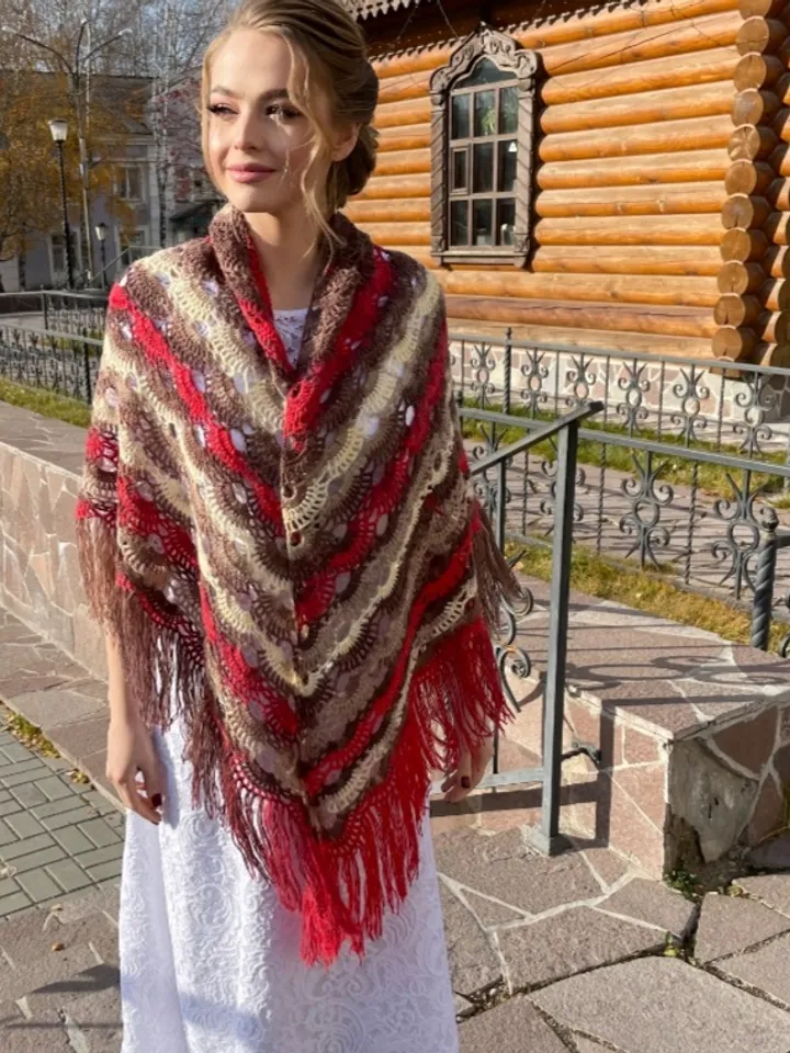 Wool shawl, Wedding bride shawl wraps, Triangular shawl with fringe, Multicolor Colorful Shawl, Mother to daughter wedding day gifts