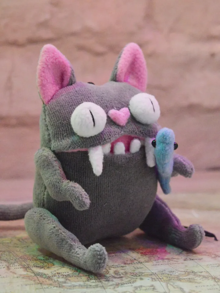 PDF Plush Toy Pattern – Fleece Cat with Fish Softie Tutorial