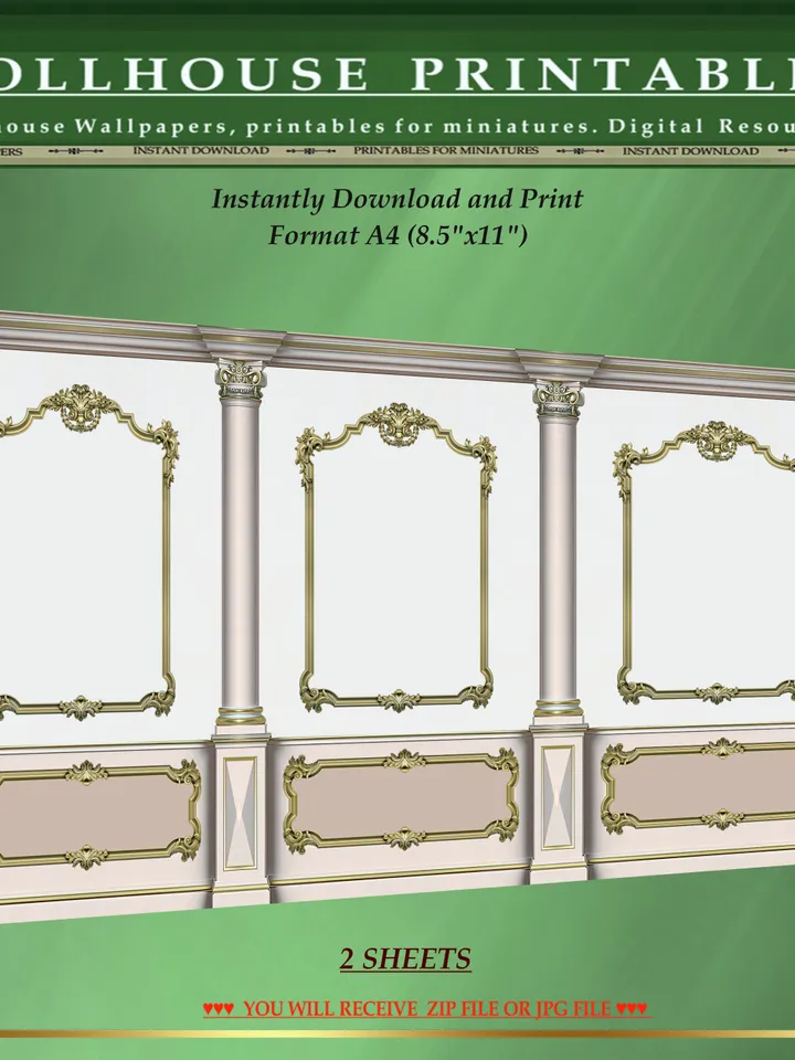 Wallpapers- Set 17-v1 | Printables for Dollhouses and Unique Miniature Projects | Digital Downloads | in Scale 1/12th