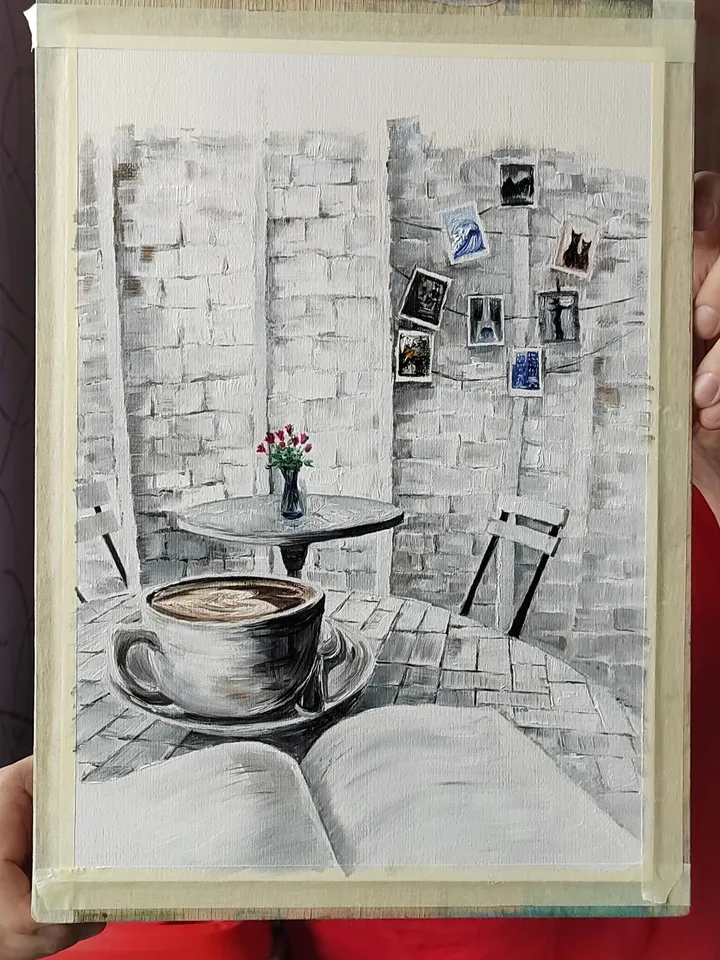 Small Cafe Artwork Original Oil Painting 10.63x13.78 in by ArtCafe