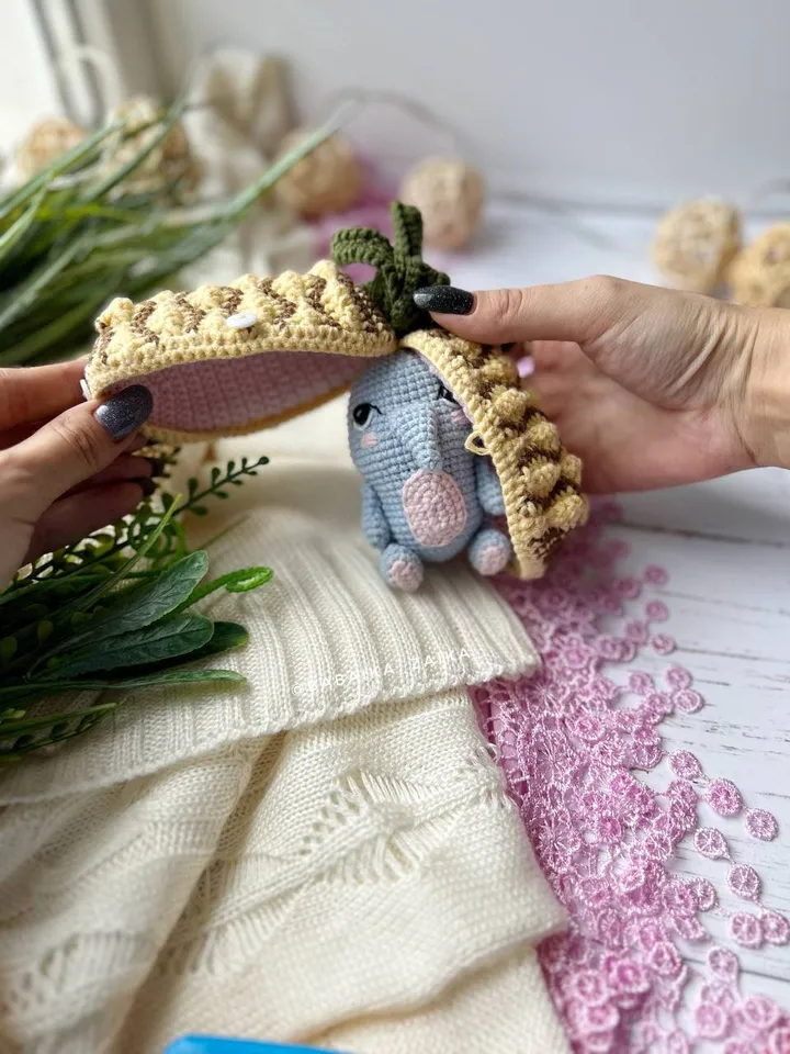 PDF Crochet Pineapple Elephant Pattern, Amigurumi Fruit Animal Tutorial, Unique Handmade Toy Design, Small Toy Eco-Friendly DIY Pattern