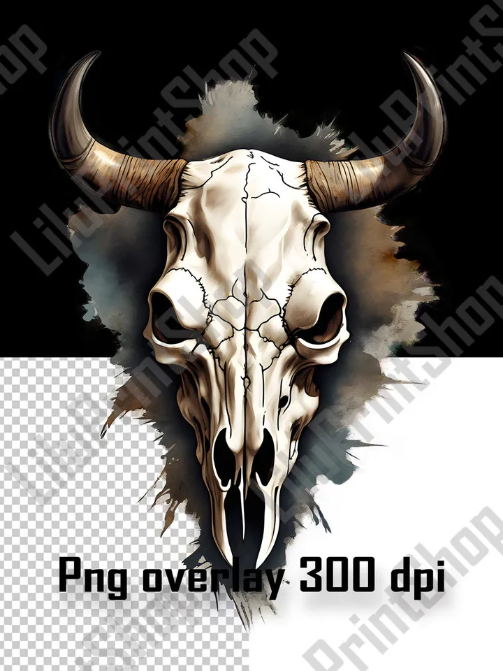 Bull skull PNG transparent Cow skull clipart Buffalo overlay Digital instant download for sublimation