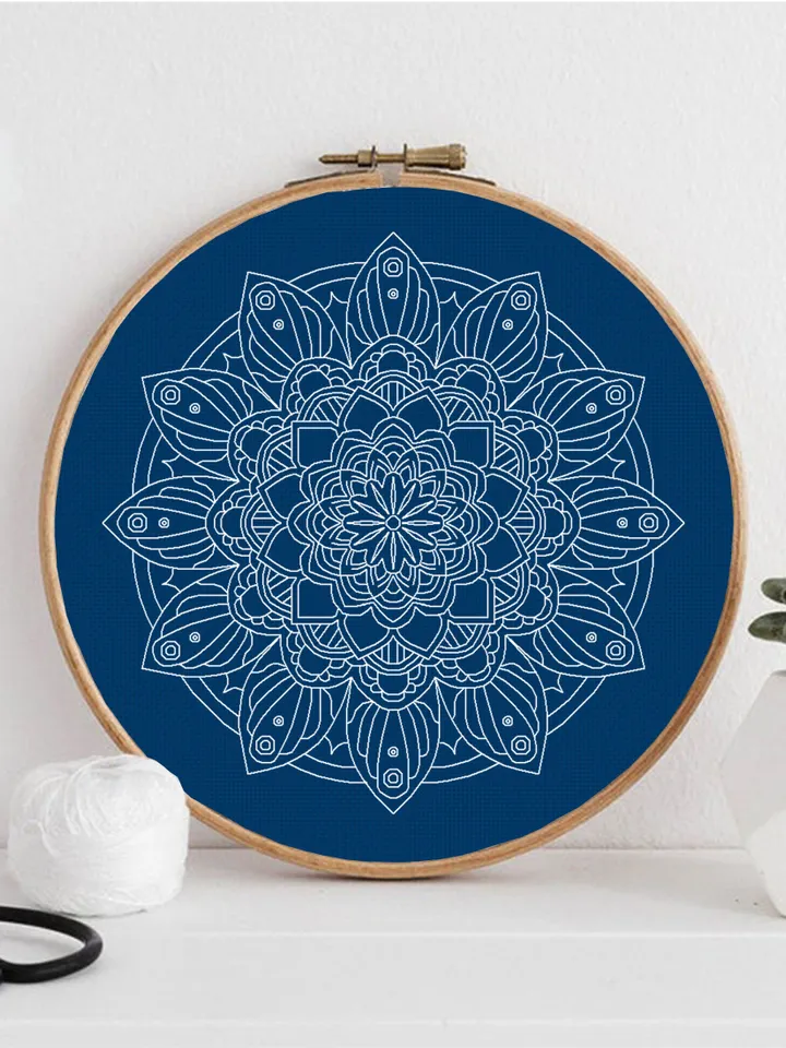 Floral mandala blackwork patterns PDF Blackwork mandala embroidery download PDF, Mandala ornament Backstitch chart, Mandala cross stitch #W8