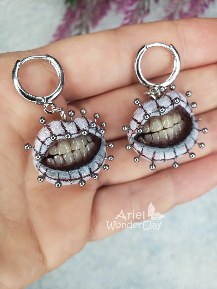 Only to be custom made (orders being taken for the middle of February 2025, message me on Instagram if you'd like to order)Pinhead Lips earrings, stainless steel