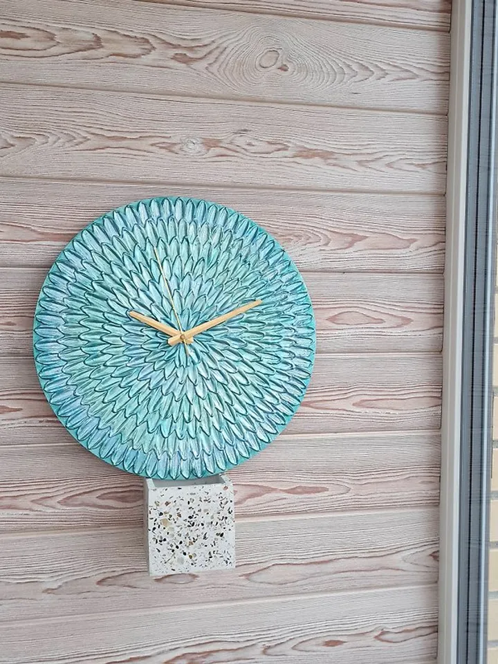 Metallic blue teal wall clock Modern art clock Handmade wall clock Silent clock