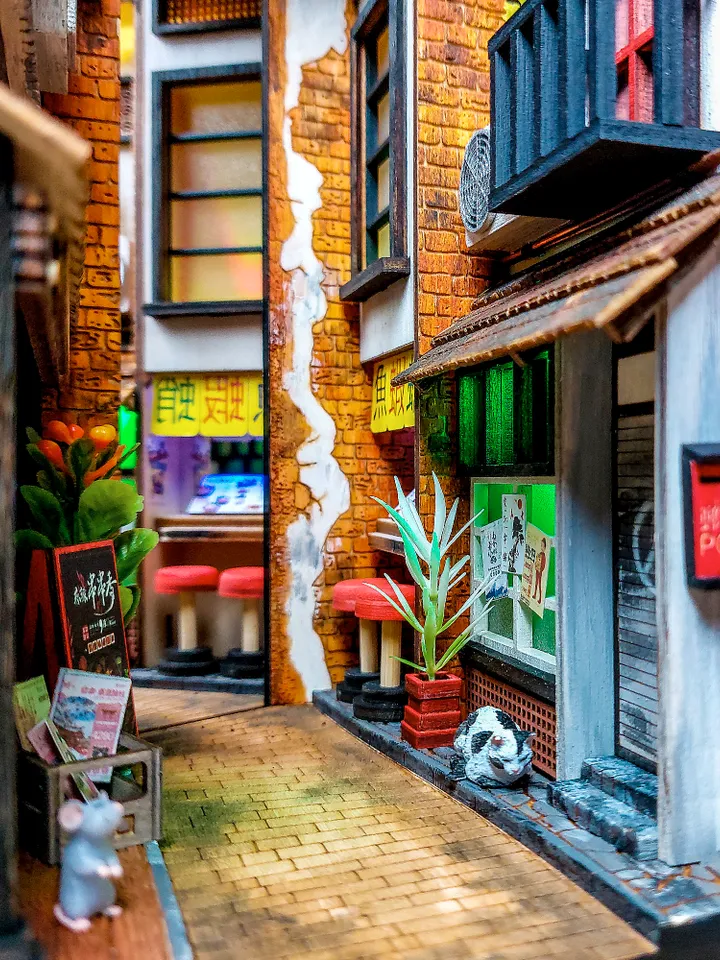Book nook, Bookshelf insert, Nightlight, Japanese Street, Japanese Lane, Kyoto, Tokyo, Nippon