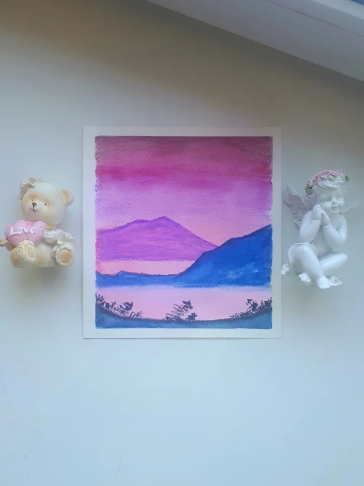 Mountains Lake Watercolour Landscape Art, Original Painting on Paper