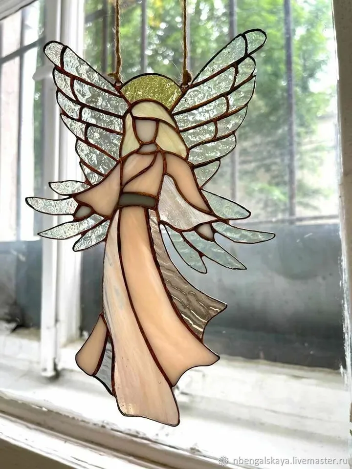 White Angel, Tiffany Stained Glass, White Angel Suncatcher, Stained Glass Angel, Hanging Glass Angel Decoration, Stained Glass Angel Hanging, Glass Angel Window Charm, Angel Figurine in Stained Glass, White Guardian Angel Suncatcher, Celestial Angel Glass