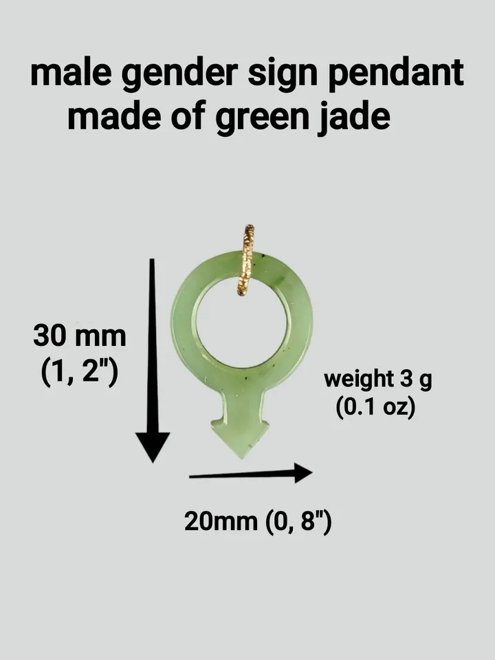 Green jade pendant gender male sign symbol of Mars LGBTQ.