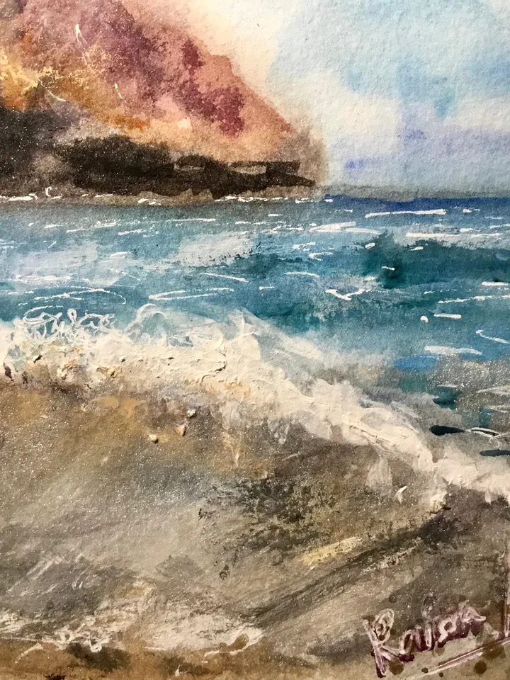 Canarian islands -Set of 2 watercolor paintings,Tenerife famous beaches original watercolor paintings,holidays,ocean,rocks,palms,waves