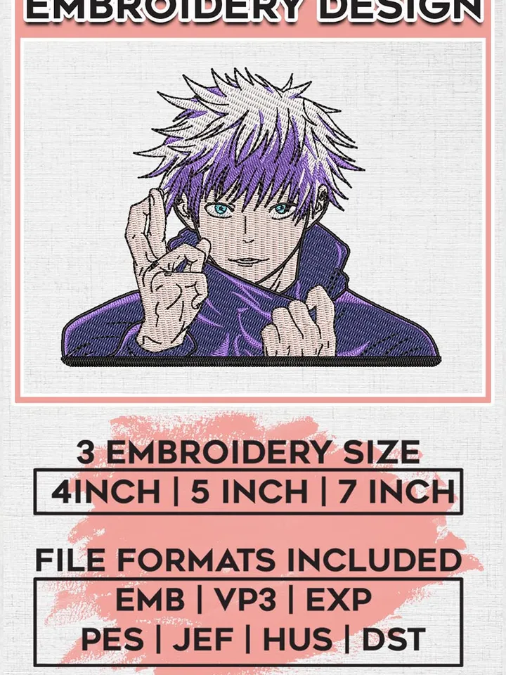 Anime Satoru Gojo Embroidery Design / Anime Character Embroidery Files / Digital Download
 EMB_ANIME_62