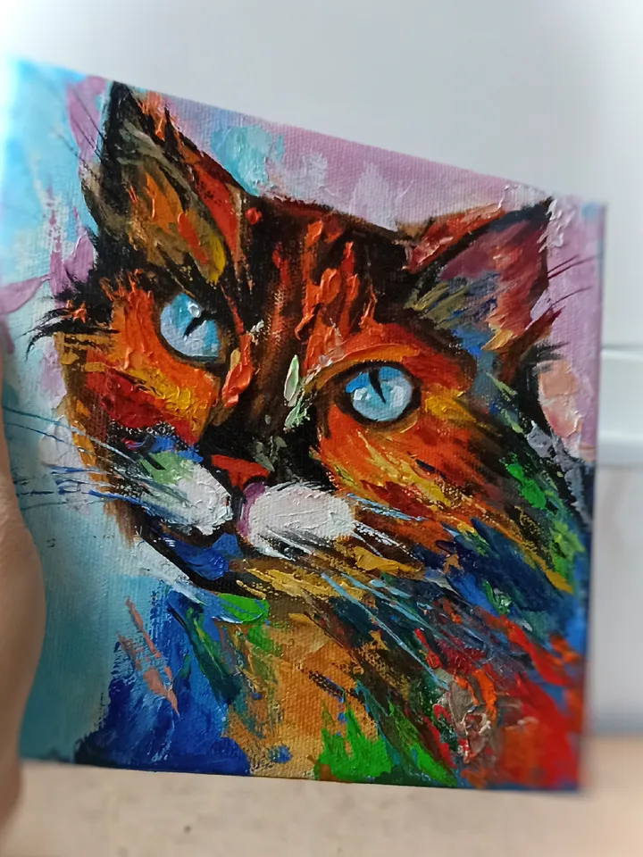 Extremely Angular Cat, original oil painting