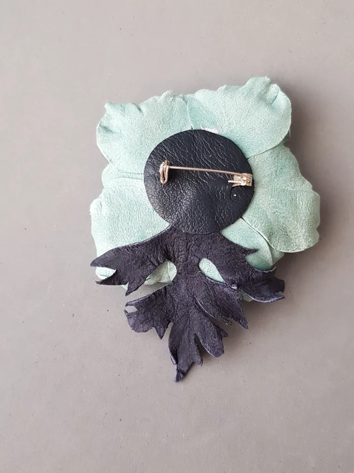 Sky blue leather brooch for her, Leather women's jewelry