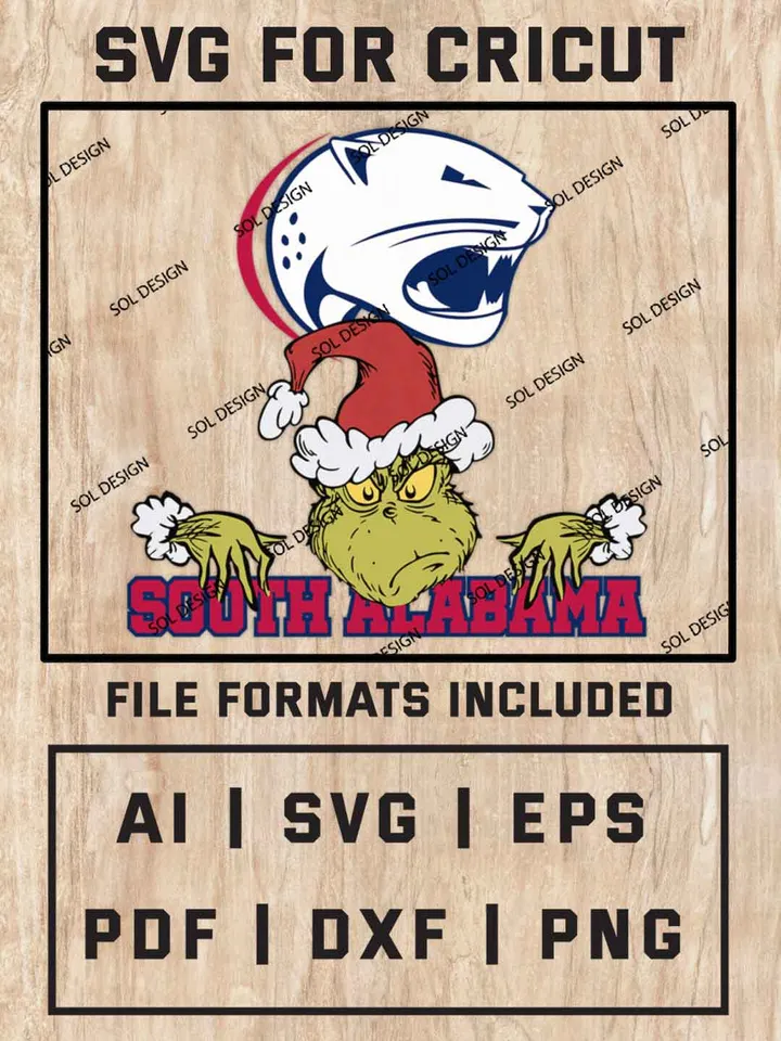 Grinch South Alabama Jaguars SVG, NCAA SVG Design, NCAA South Alabama Jaguars SVG, NCAA Jaguars Cricut, Christmas Svg, Grinch svg, Digital Download