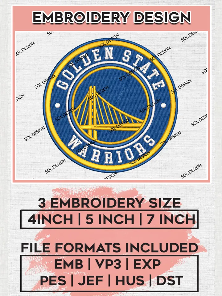 Golden State Warriors NBA Basketball Team Logo Embroidery Design, NBA Golden State Warriors Logo Embroidery Files, Basketball Team Machine Embroidery, Machine Embroidery Design