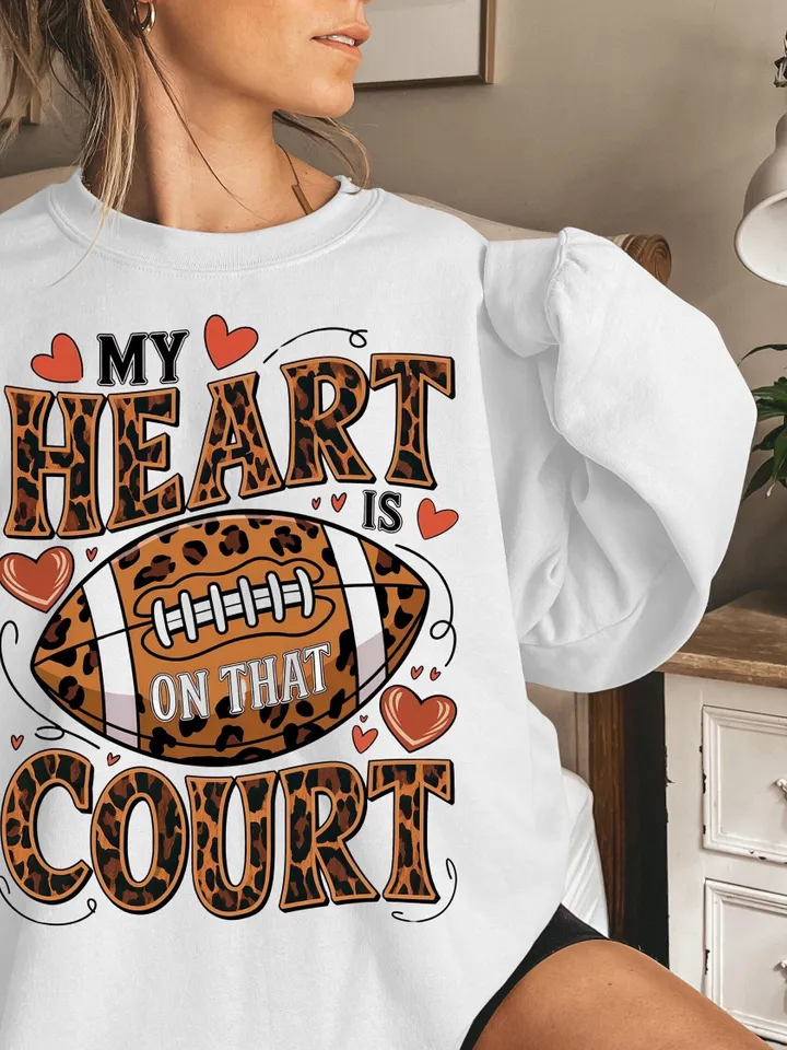 My heart is on that Court Football PNG Game Day Tshirt Design Leopard Heart Football Mom Mama Sublimation Design Digital Download File