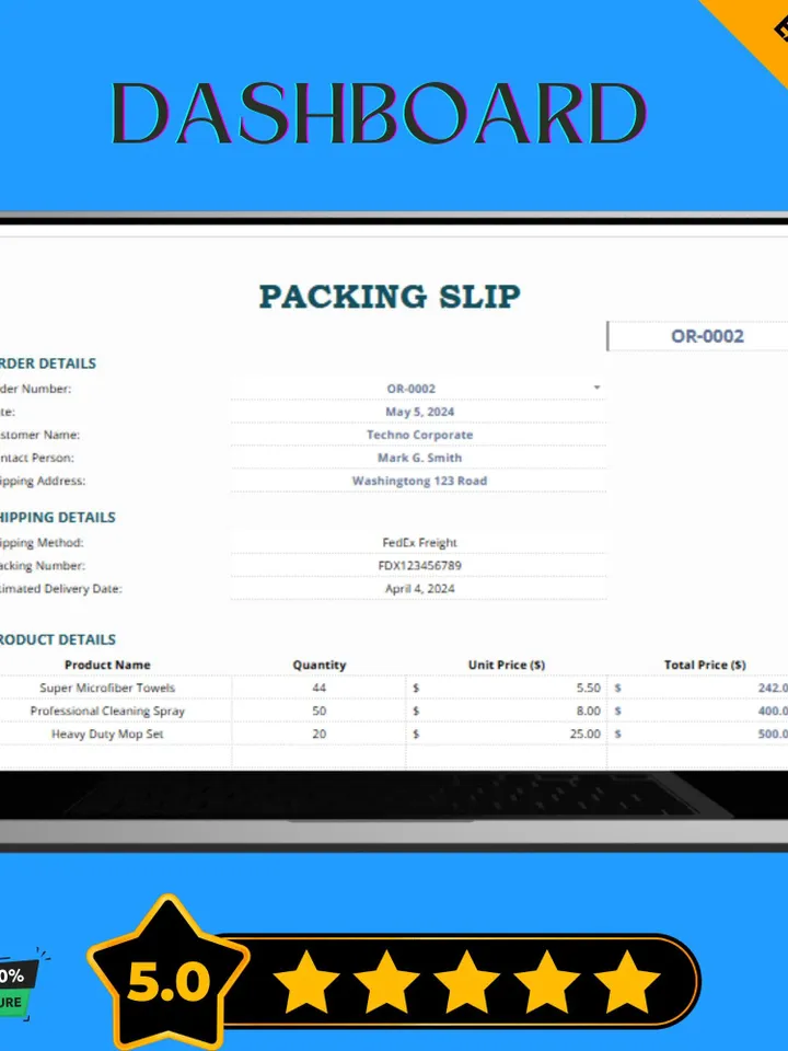 Wholesale Packing Slip Template, Printable Shipping Invoice, Order Packing List, Google Sheets for Bulk Orders