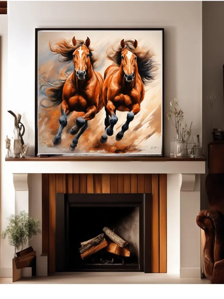 Dynamic Horse Digital Painting Poster, Digital Art "Horses", Wall Decor, Interior Painting, Artwork