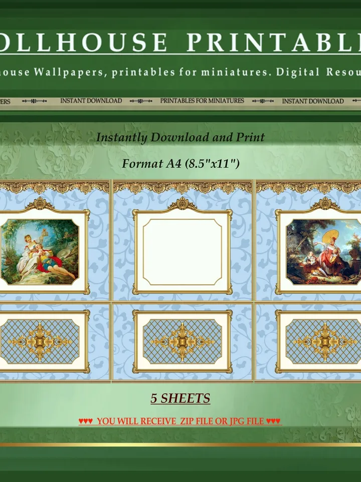 Wallpapers- Set 19-v1 | Printables for Dollhouses and Unique Miniature Projects | Digital Downloads | in Scale 1/12th