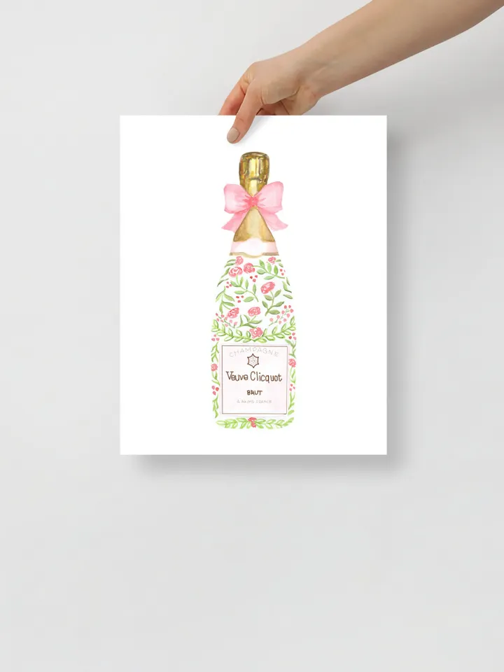 Champagne Bottle Chinoiserie Style Wall Art Print,Pink Watercolor Bar Cart Print, Cocktail Decor,Wine Wall Art,Preppy Bar Cart, Gift For Her