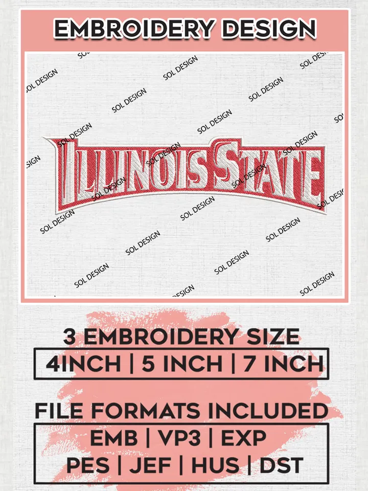 NCAA Illinois State Team Word Logo Embroidery Design Files, NCAA Illinois State Redbirds Machine Embroidery, NCAA Teams, 3 sizes, NCAA Machine embroidery designs, Digital Download