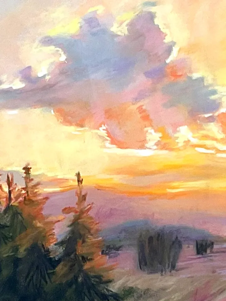 Fiery Sunset Pastel Painting – 12x16 Landscape Art on Pastelmat by IrenFantasyArt