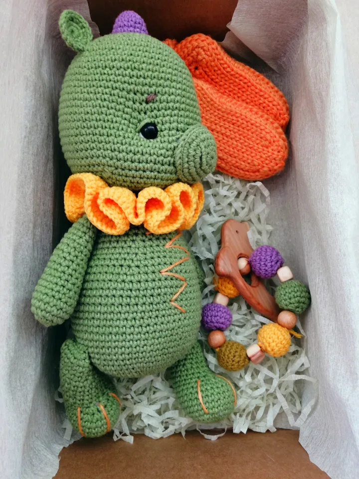 Soft toy. Baby box, stuffed dragon toy, rodent dolphin