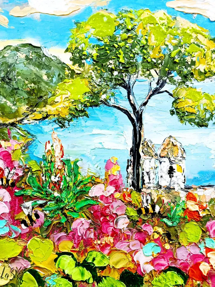 Ravello Painting Italy Original Art Impasto Painting Amalfi Coast Art Cinque Terra Artwork Italy Flowers Wall Art by ArtProkopaloSv