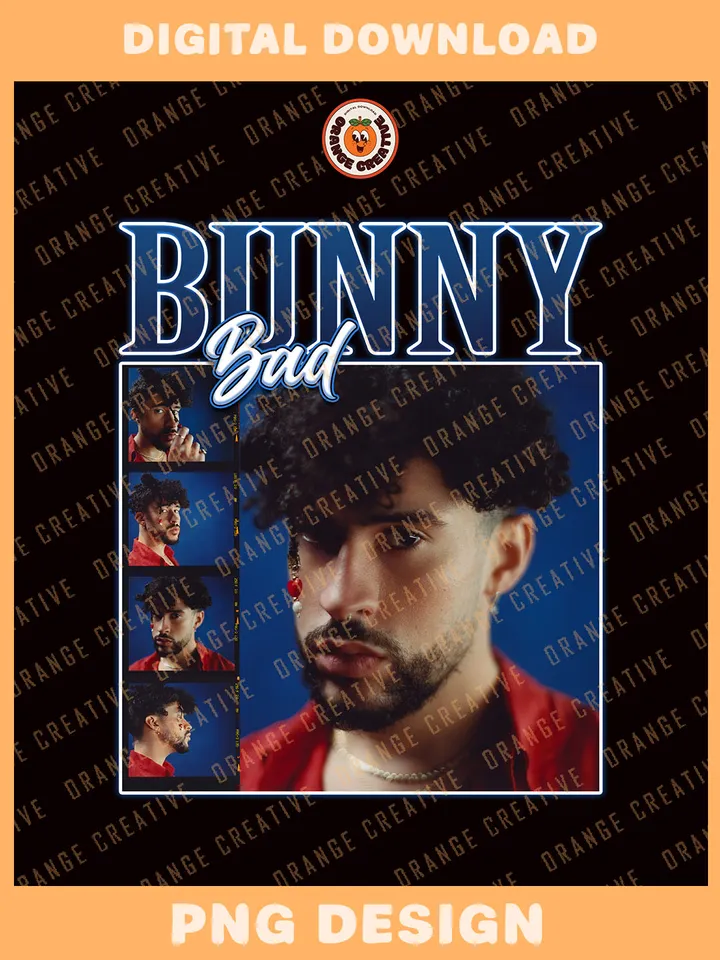 Vintage Bad Bunny Cinematic Bootleg T-shirt PNG, 90s Bootleg Template, Graphic Bad Bunny PNG Files, Custom Bootleg Music Tee, Digital Download