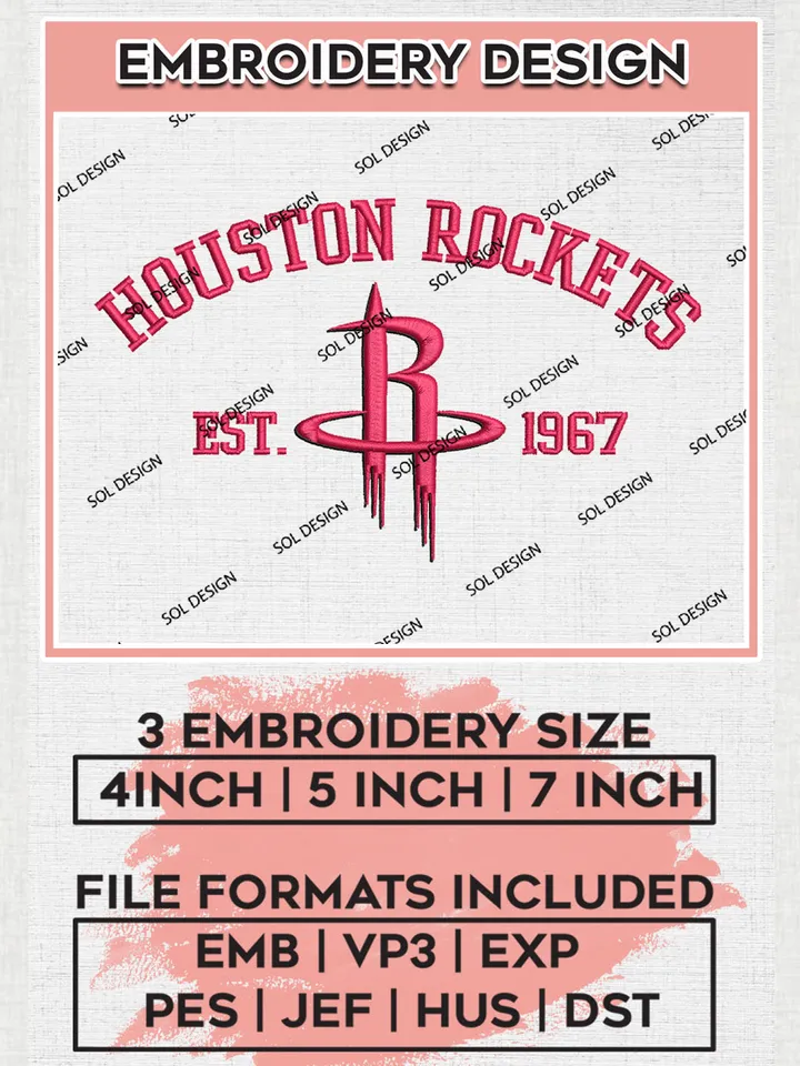 NBA Houston Rockets Basketball Team Est Logo Embroidery Design, NBA Houston Rockets Logo Embroidery Files, Basketball Team Machine Embroidery, Machine Embroidery Design