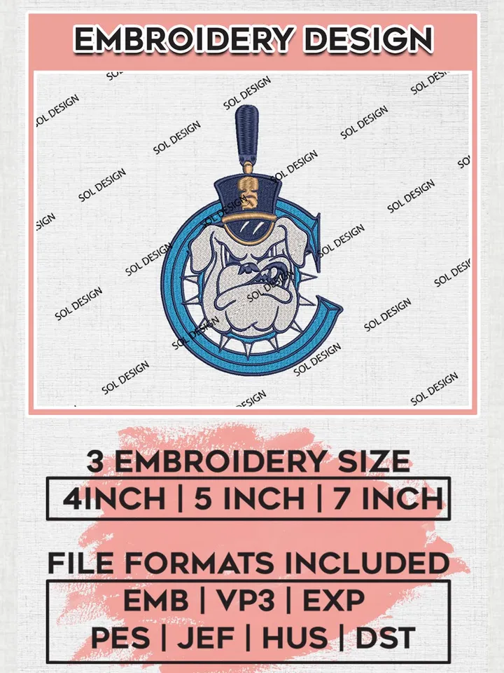 NCAA The Citadel Bulldogs Team Head Mascot Logo Machine Embroidery Design, NCAA The Citadel Bulldogs Team Design Design files, NCAA Team Embroidery Designs, NCAA Machine Embroidery Designs, Digital Download