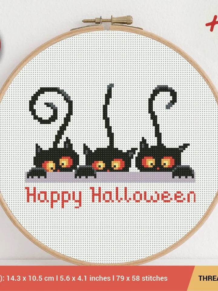 Funny Black Cat Happy Halloween Cross stitch pattern | Embroidery Pattern | Instant Download | Cross Stitch Patterns | Embroidery Designs