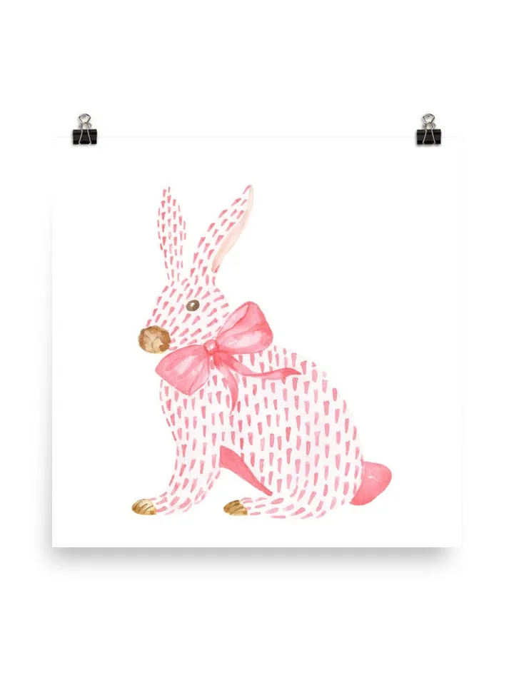 Pink Rabbit Watercolor Painting, Chinoiserie Rabbit, Pink Bunny Nursery, Baby Easter, Chinoiserie Bow Art, Pink Bow Art, Girls Room Decor