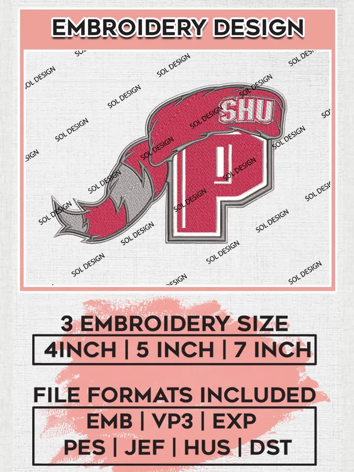 NCAA Sacred Heart Pioneers Team Logo Machine Embroidery Design, NCAA Sacred Heart Team Design Design files, NCAA Team Embroidery Designs, NCAA Machine Embroidery Designs, Digital Download