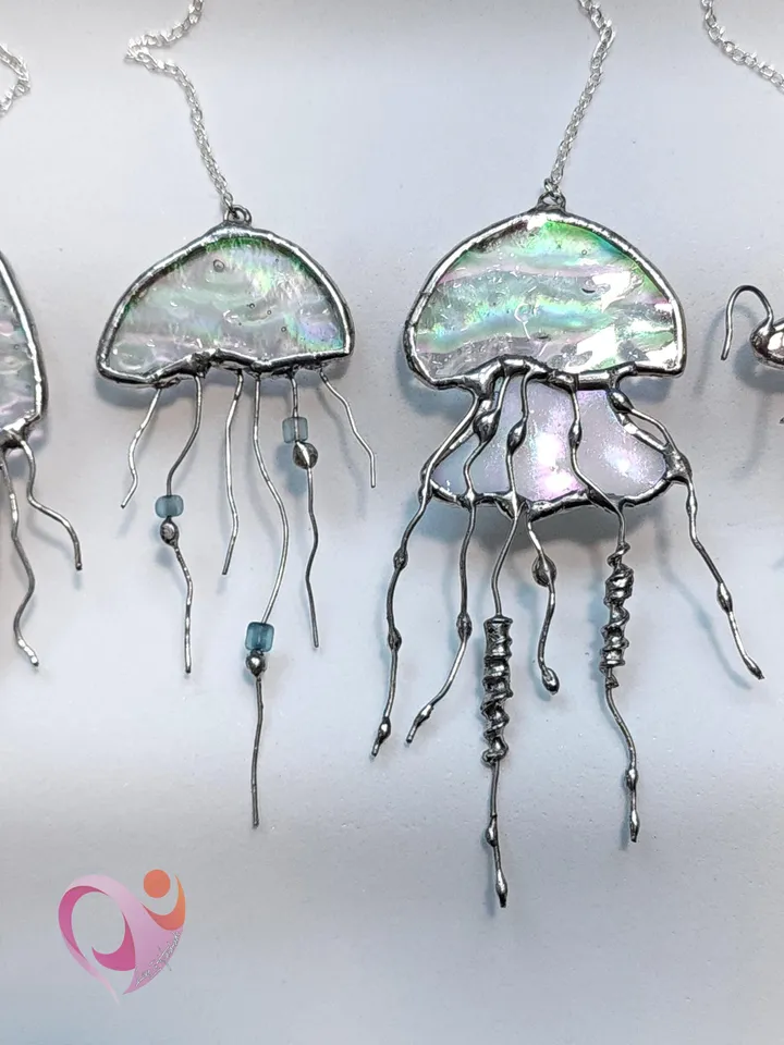 Mini Stained Glass Jellyfish Car Charm Suncatcher for Rear View Mirror Cute Car Accessories for Ocean Lover Gift under 20 Jellyfish Pendant