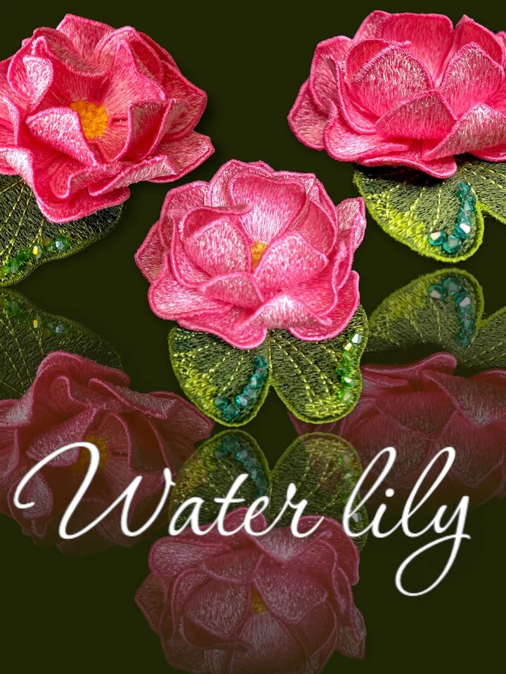 Water lily FSL machine embroidery design 3D flower for making hairpins, brooches or other jewelry Flower FSL Embroidery pattern flower motif