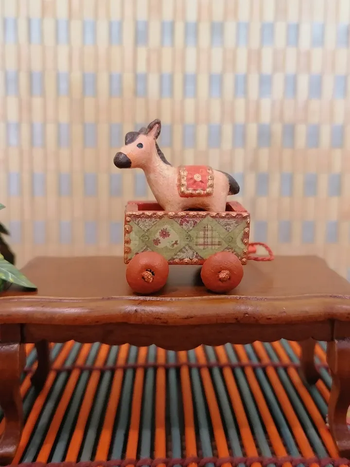 Donkey on a cart. A toy for a doll.1:12 scale.