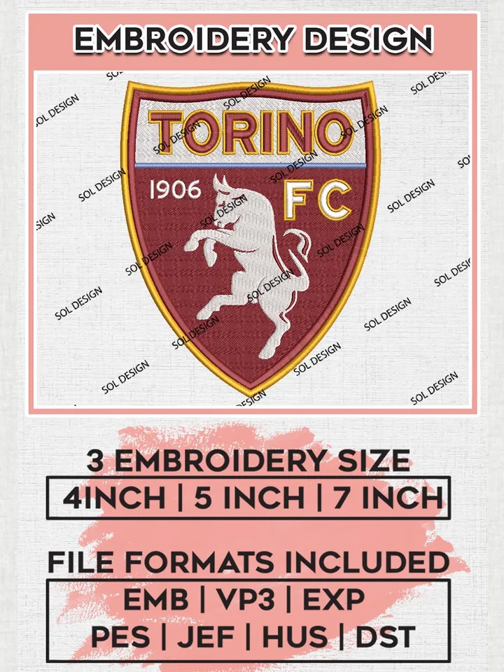 Torino Logo Embroidery Design, Serie A Embroidery files, Serie A Torino Teams, Football, Digital Download