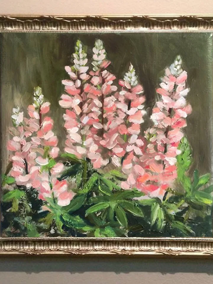 Pink Lupin Painting Floral Original Art Lupin Oil Artwork Flower Wall Art