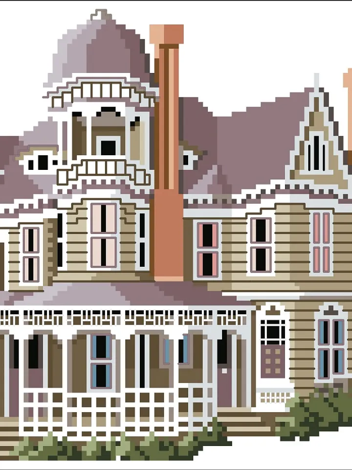 Vintage Cross Stitch Pattern Victorian House Counted Digital Download PDF
