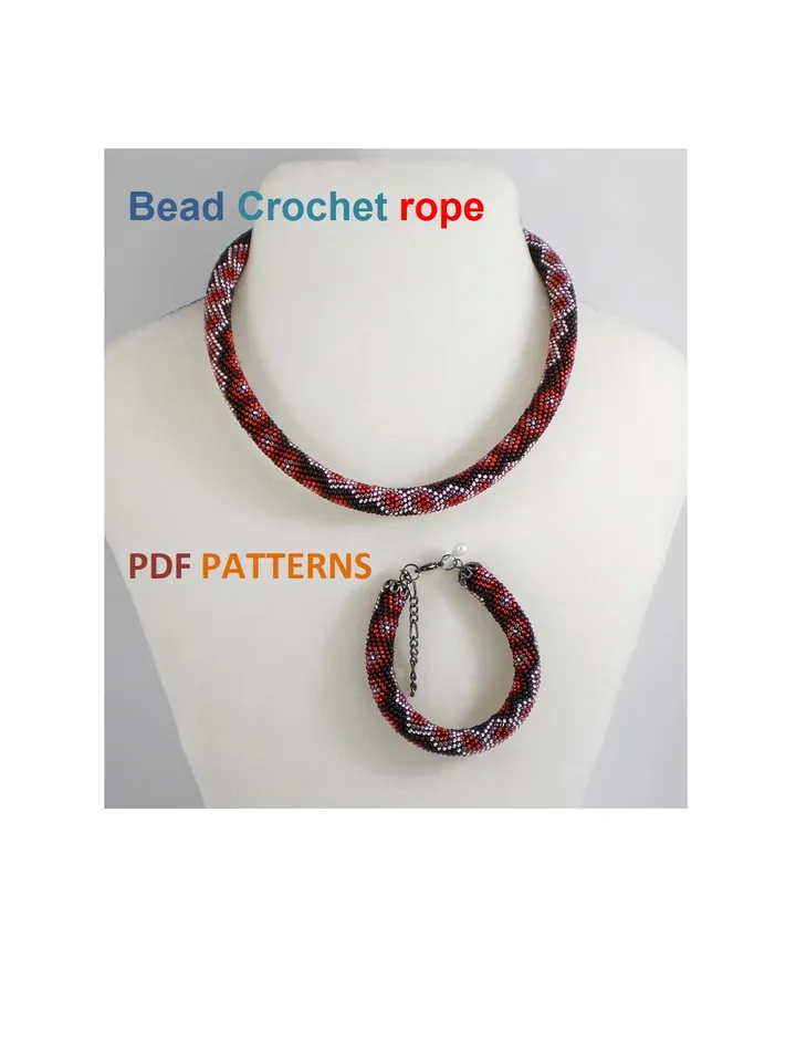 Bead crochet rope patterns «Rendezvous» necklace and bracelet, DIY, Instant Download, PDF fail