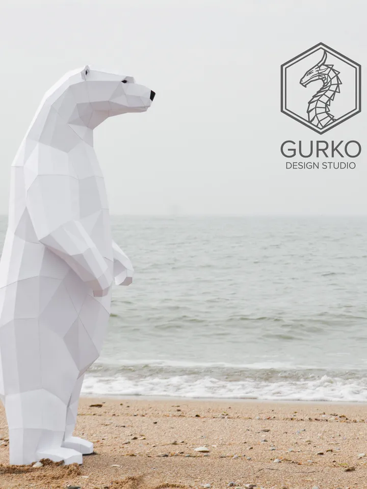 Polar Bear (1 metres) And Baby Polar Bear Papercraft, Digital Template, PDF Download, Gurko, 3D Low Poly, Pepakura, DIY Origami Sculpture